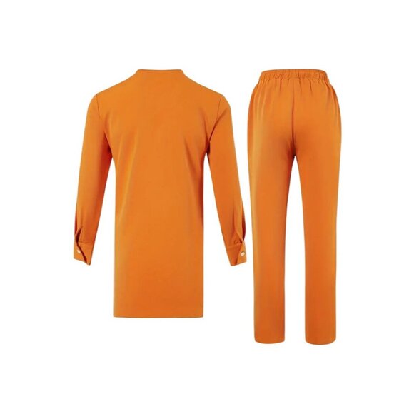 African Formal Dashiki Vibrant Orange Shirt & Pant Suit Traditional Dress Outfit - Picture 4 of 9